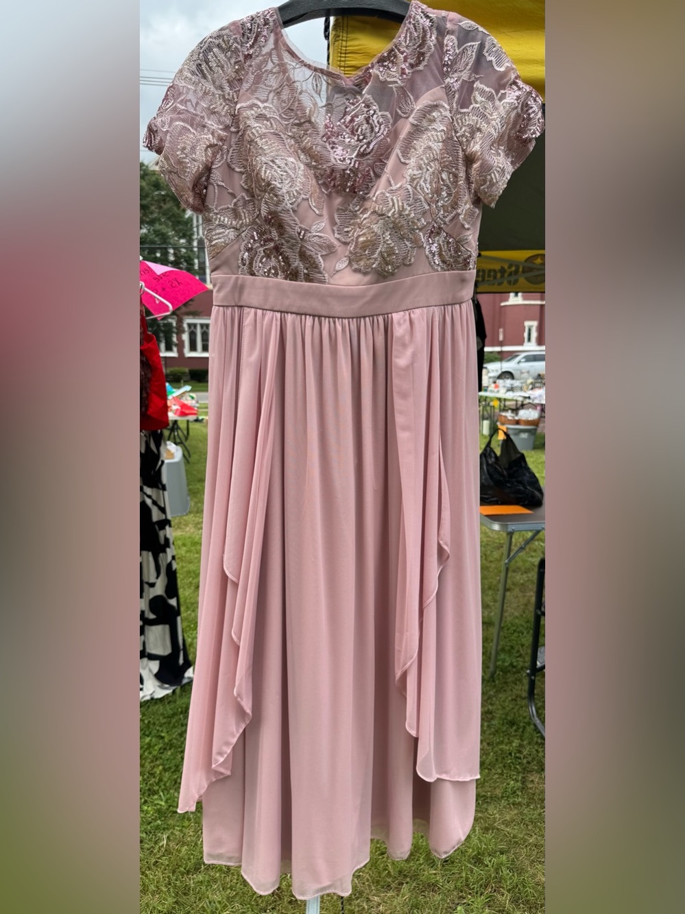 R&M Richards Blush Lace Maxi Dress